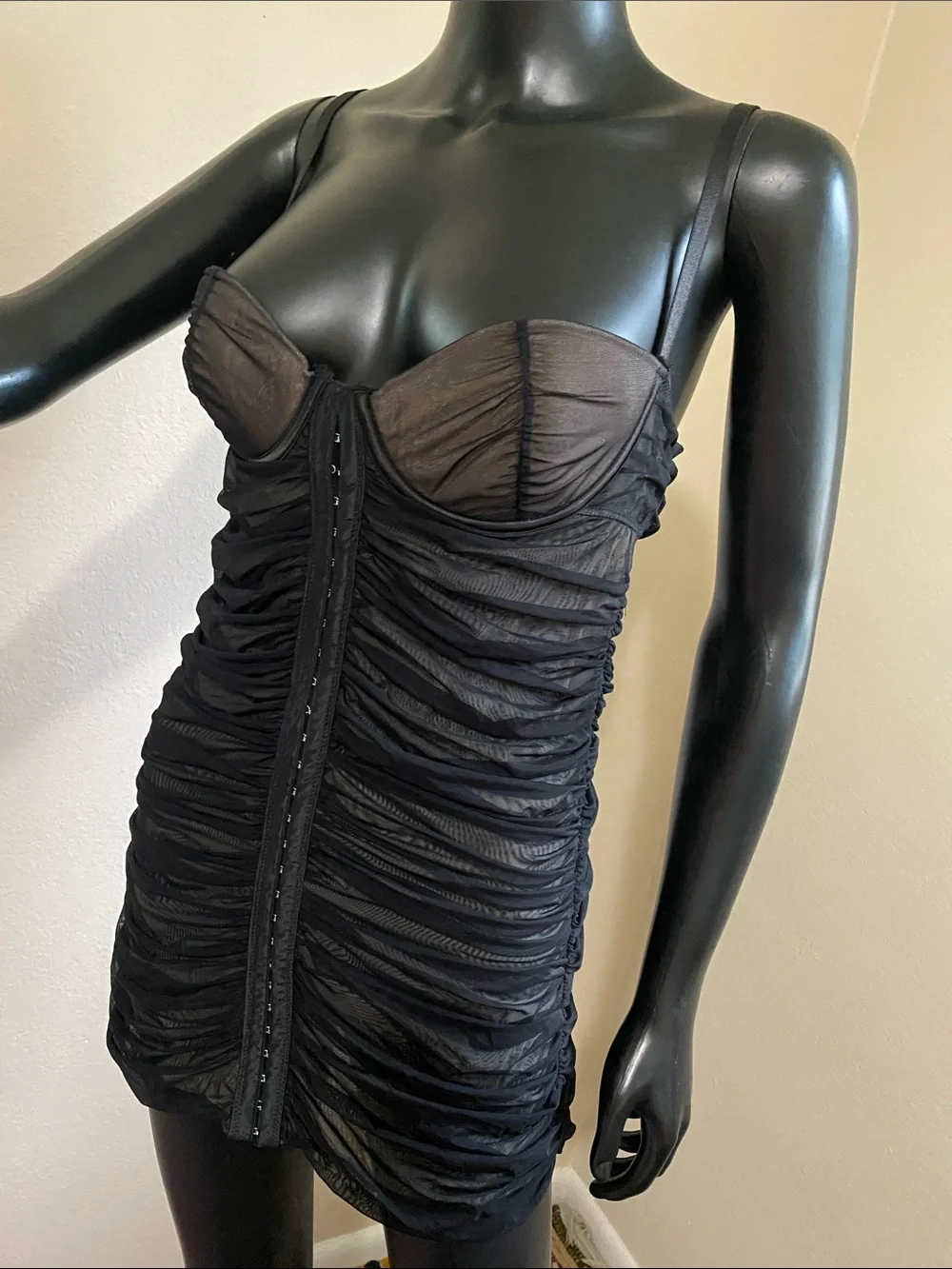 Fashion Nova Black Sheer Ruched Midi Dress